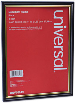 Universal® Document Frames All Purpose Frame, 8.5 x 11 Insert, Black/Gold, 3/Pack