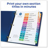 A Picture of product AVE-11143 Avery® Customizable Table of Contents Ready Index® Multicolor Dividers with Printable Section Titles TOC Tab 15-Tab, 1 to 15, 11 x 8.5, White, Traditional Color Tabs, Set