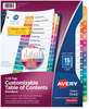 A Picture of product AVE-11143 Avery® Customizable Table of Contents Ready Index® Multicolor Dividers with Printable Section Titles TOC Tab 15-Tab, 1 to 15, 11 x 8.5, White, Traditional Color Tabs, Set