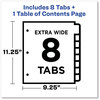 A Picture of product AVE-11163 Avery® Customizable Table of Contents Ready Index® Multicolor Dividers with Printable Section Titles TOC Tab Extra Wide Tabs, 8-Tab, 1 to 8, 11 x 9.25, White, Set