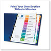 A Picture of product AVE-11165 Avery® Customizable Table of Contents Ready Index® Multicolor Dividers with Printable Section Titles TOC Tab Extra Wide Tabs, 10-Tab, 1 to 10, 11 x 9.25, White, Set