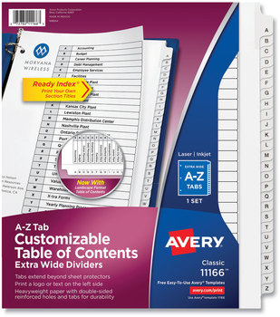 Avery® Customizable Table of Contents Ready Index® Black & White Dividers with Printable Section Titles TOC and 26-Tab, A to Z, 11 x 9.25, 1 Set