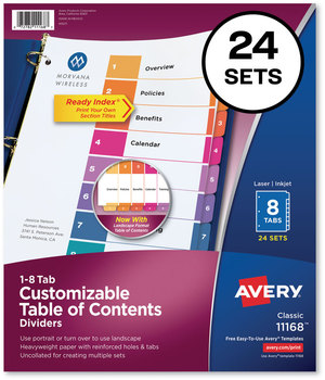 Avery® Customizable Table of Contents Ready Index® Multicolor Dividers with Printable Section Titles TOC Tab Uncollated, 8-Tab, 1 to 8, 11 x 8.5, White, 24 Sets