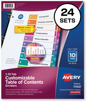 Avery® Customizable Table of Contents Ready Index® Multicolor Dividers with Printable Section Titles TOC Tab Uncollated, 10-Tab, 1 to 10, 11 x 8.5, White, 24 Sets