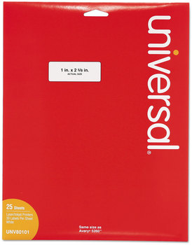 Universal® White Labels Inkjet/Laser Printers, 1 x 2.63, 30/Sheet, 25 Sheets/Pack