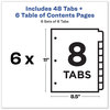 A Picture of product AVE-11186 Avery® Customizable Table of Contents Ready Index® Multicolor Dividers with Printable Section Titles TOC Tab 8-Tab, 1 to 8, 11 x 8.5, White, Traditional Color Tabs, 6 Sets