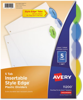 Avery® Insertable Style Edge™ Tab Plastic Dividers 5-Tab, 11 x 8.5, Translucent, 1 Set