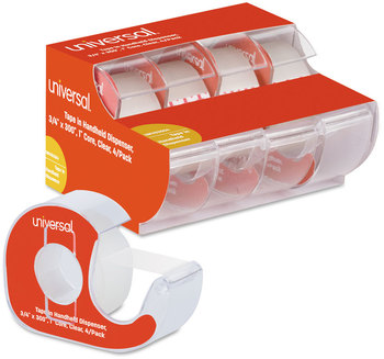 Universal® Invisible Tape with Handheld Dispenser 1" Core, 0.75" x 25 ft, Clear, 4/Pack