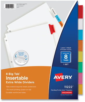 Avery® Insertable Big Tab™ Dividers 8-Tab, 11.13 x 9.25, White, Assorted Tabs, 1 Set