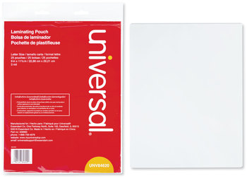 Universal® Laminating Pouches 3 mil, 9" x 11.5", Gloss Clear, 25/Pack