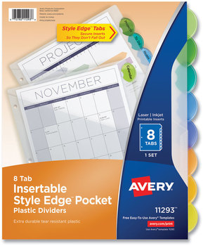 Avery® Insertable Style Edge™ Tab Plastic Dividers 1-Pocket 8-Tab, 11.25 x 9.25, Translucent, 1 Set