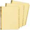 A Picture of product AVE-11307 Avery® Preprinted Laminated Tab Dividers with Gold Reinforced Binding Edge 12-Tab, Jan. to Dec., 11 x 8.5, Buff, 1 Set