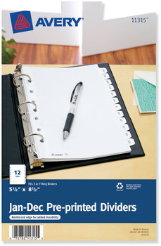 Avery® Preprinted Tab 5.5" x 8.5" Dividers 12-Tab, Jan. to Dec., 8.5 5.5, White, 1 Set