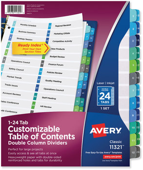 Avery® Customizable Table of Contents Ready Index® Double Column Multicolor Dividers with Printable Section Titles TOC Tab 24-Tab, 1 to 24, 11 x 8.5, White, Set