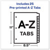 A Picture of product AVE-11323 Avery® Preprinted Red Leather Tab Dividers with Clear Reinforced Binding Edge 25-Tab, A to Z, 11 x 8.5, Buff, 1 Set