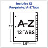 A Picture of product AVE-11330 Avery® Preprinted Plastic Tab Dividers Durable 12-Tab, A to Z, 11 x 8.5, Assorted, 1 Set