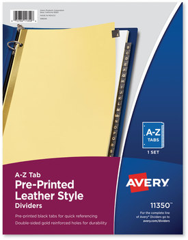 Avery® Preprinted Black Leather Tab Dividers with Gold Reinforced Binding Edge w/Gold 25-Tab, A to Z, 11 x 8.5, Buff, 1 Set