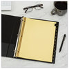 A Picture of product AVE-11351 Avery® Preprinted Black Leather Tab Dividers with Gold Reinforced Binding Edge w/Gold 12-Tab, Jan. to Dec., 11 x 8.5, Buff, 1 Set