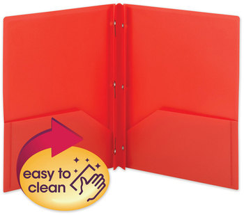 Smead™ Poly Two-Pocket Folder with Fasteners 180-Sheet Capacity, 11 x 8.5, Red, 25/Box