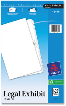 Avery® Preprinted Style Legal Dividers Exhibit Side Tab Index 26-Tab, 1 to 25, 14 x 8.5, White, Set