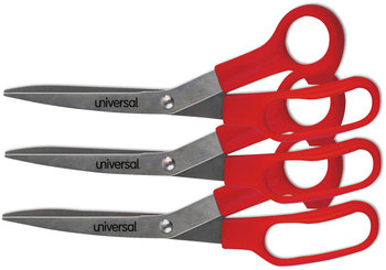 Universal® General Purpose Stainless Steel Scissors 7.75" Long, 3" Cut Length, Red Offset Handles, 3/Pack