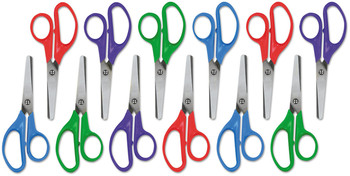 Universal® Kids' Scissors Rounded Tip, 5" Long, 1.75" Cut Length, Assorted Straight Handles, 12/Pack