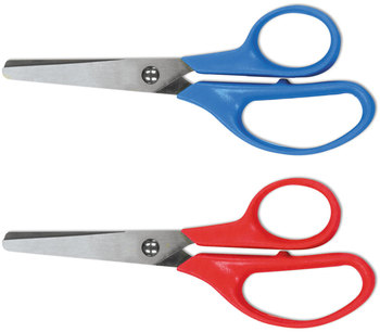 Universal® Kids' Scissors Rounded Tip, 5" Long, 1.75" Cut Length, Assorted Straight Handles, 2/Pack