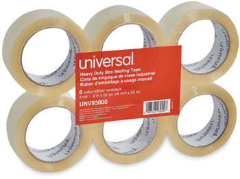 Universal® Heavy-Duty Box Sealing Tape 3" Core, 1.88" x 54.6 yds, Clear, 6/Box