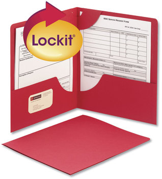 Smead™ Lockit® Two-Pocket Folders in Textured Stock Folder, Paper, 100-Sheet Capacity, 11 x 8.5, Red, 25/Box