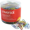 A Picture of product UNV-95001 Universal® Plastic-Coated Paper Clips with One-Compartment Dispenser Tub, #1, Assorted Colors, 500/Pack