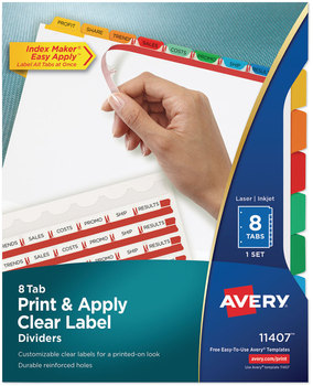 Avery® Print & Apply Index Maker® Clear Label Dividers with Easy Printable Strip and Color Tabs 8-Tab, 11 x 8.5, White, Traditional 1 Set