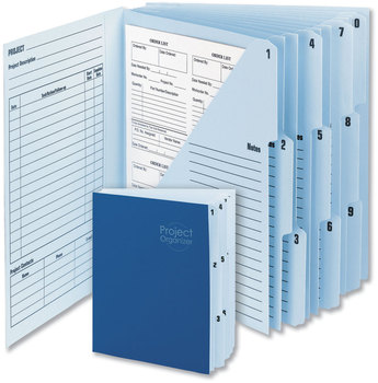 Smead™ 10-Pocket Project Organizer with Indexed Tabs (1-10), 10 Sections, Unpunched, 1/3-Cut Letter Size, Lake Blue/Navy Blue