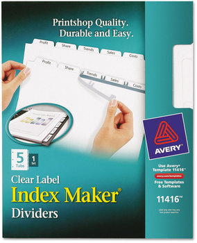 Avery® Print & Apply Index Maker® Clear Label Dividers with Easy Printable Strip and White Tabs 5-Tab, 11 x 8.5, 1 Set