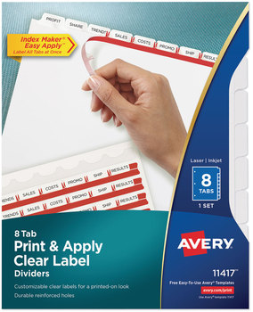 Avery® Print & Apply Index Maker® Clear Label Dividers with Easy Printable Strip and White Tabs 8-Tab, 11 x 8.5, 1 Set