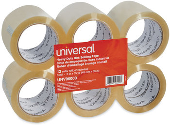 Universal® Heavy-Duty Box Sealing Tape 3" Core, 1.88" x 54.6 yds, Clear, 12/Box