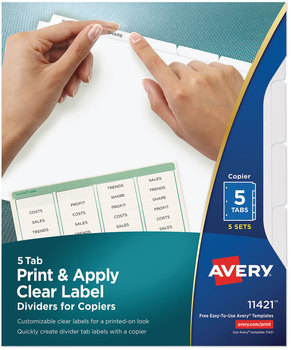 Avery® Print & Apply Index Maker® Easy Peel Printable Clear Label Dividers with White Tabs for Copiers and 5-Tab, 11 x 8.5, 5 Sets