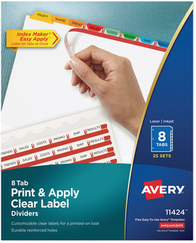 Avery® Print & Apply Index Maker® Clear Label Dividers with Easy Printable Strip and Color Tabs 8-Tab, 11 x 8.5, White, Traditional 25 Sets