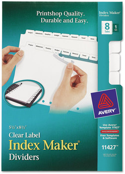 Avery® Print & Apply Index Maker® Clear Label Dividers with Easy Printable Strip and White Tabs Strip/White 7-Hole Punched, 8-Tab, 8.5 x 5.5, 1 Set