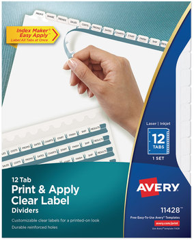 Avery® Print & Apply Index Maker® Clear Label Dividers with Easy Printable Strip and White Tabs 12-Tab, 11 x 8.5, 1 Set