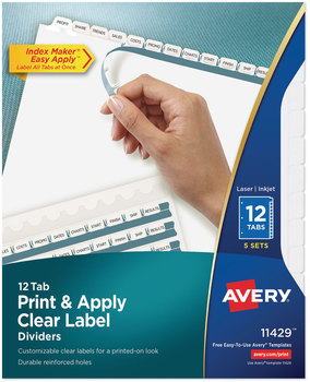 Avery® Print & Apply Index Maker® Clear Label Dividers with Easy Printable Strip and White Tabs 12-Tab, 11 x 8.5, 5 Sets