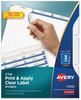 A Picture of product AVE-11435 Avery® Print & Apply Index Maker® Clear Label Dividers with Easy Printable Strip and White Tabs 3-Tab, 11 x 8.5, 5 Sets