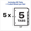 A Picture of product AVE-11436 Avery® Print & Apply Index Maker® Clear Label Dividers with Easy Printable Strip and White Tabs 5-Tab, 11 x 8.5, 5 Sets