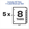 A Picture of product AVE-11437 Avery® Print & Apply Index Maker® Clear Label Dividers with Easy Printable Strip and White Tabs 8-Tab, 11 x 8.5, 5 Sets