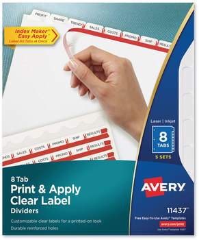 Avery® Print & Apply Index Maker® Clear Label Dividers with Easy Printable Strip and White Tabs 8-Tab, 11 x 8.5, 5 Sets