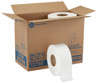 PACIFIC BLUE BASIC® JUMBO JR. 2-PLY HIGH-CAPACITY TOILET PAPER, WHITE, 8 ROLLS PER CASE 8 ROLL(S) @ 1000 Linear Feet per roll, 8000 Linear Feet per CS, Sheet (WxL) 3.5" x 12000"