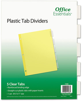 Office Essentials™ Plastic Insertable Dividers 5-Tab, 11 x 8.5, Clear Tabs, 1 Set