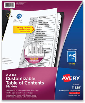 Avery® Customizable Table of Contents Ready Index® Black & White Dividers with Printable Section Titles and 26-Tab, A to Z, 11 x 8.5, 6 Sets