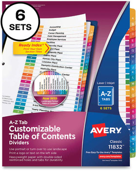 Avery® Customizable Table of Contents Ready Index® Multicolor Dividers with Printable Section Titles 26-Tab, A to Z, 11 x 8.5, White, 6 Sets