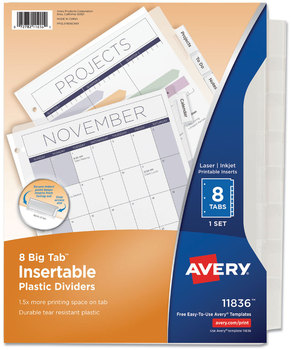 Avery® Insertable Big Tab™ Plastic Dividers 8-Tab, 11 x 8.5, Clear, 1 Set