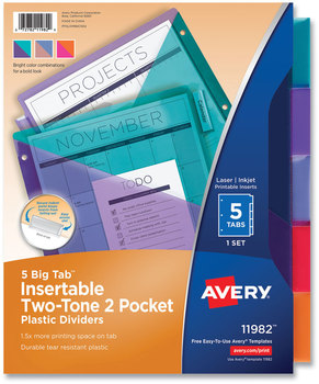 Avery® Big Tab™ Insertable Two-Pocket Plastic Dividers 5-Tab, 11.13 x 9.25, Assorted, 1 Set